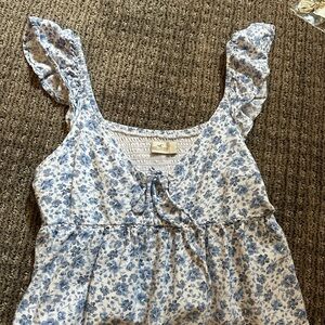 Hollister Blue and White Smocked Top